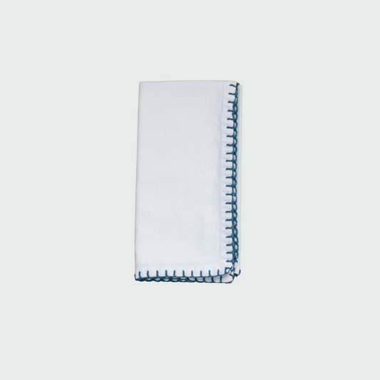 Solid Napkin with Blue Hem Stitch