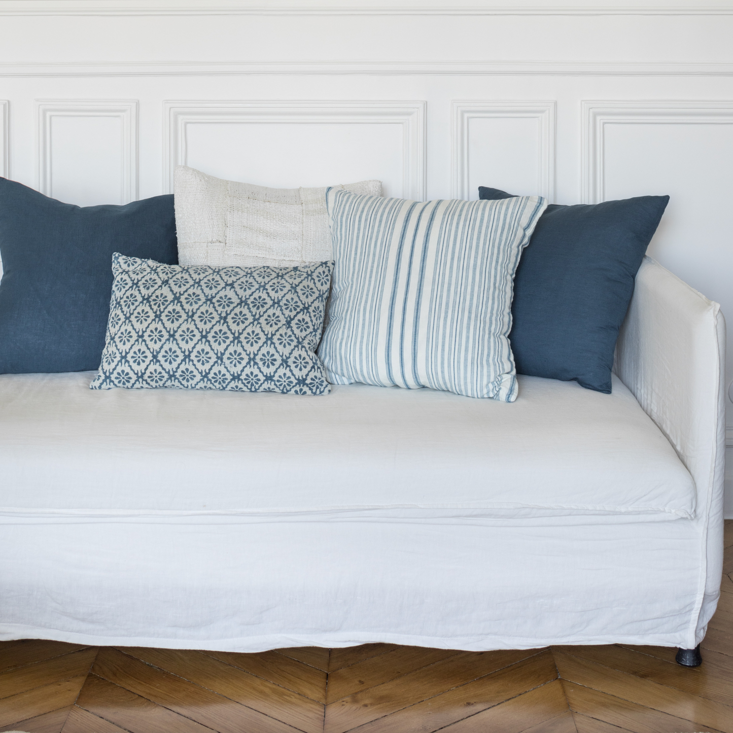 Housse de Coussin à rayures bleu