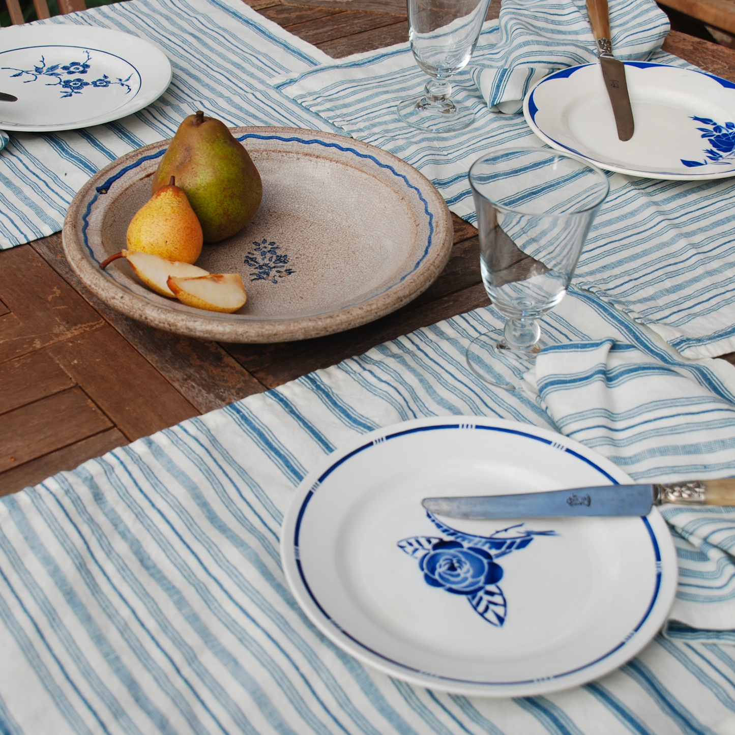 Set de table à rayures bleu