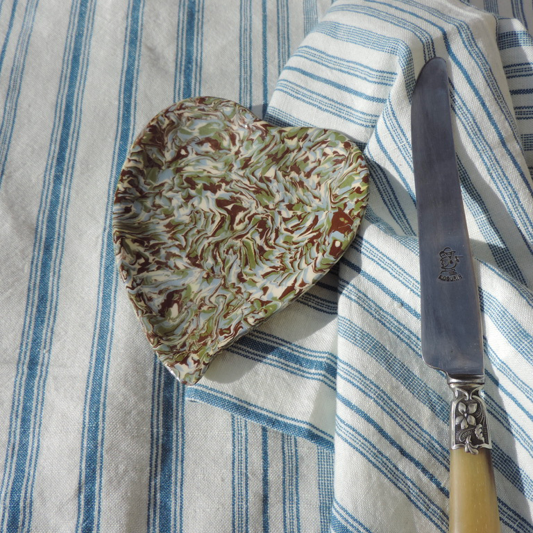 Heart Dish in Green and Brown