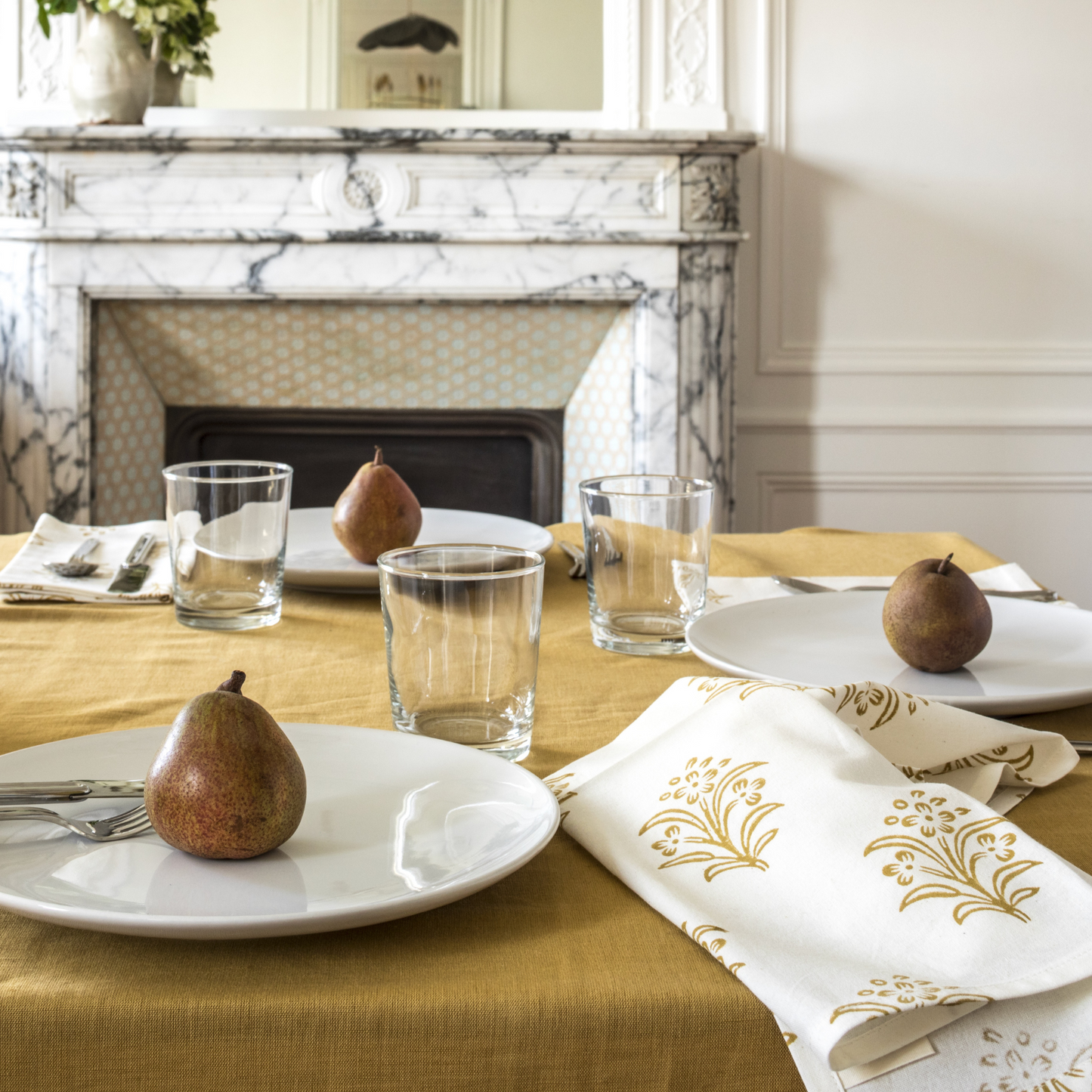 Solid Hand Dyed Tablecloth in Mustard