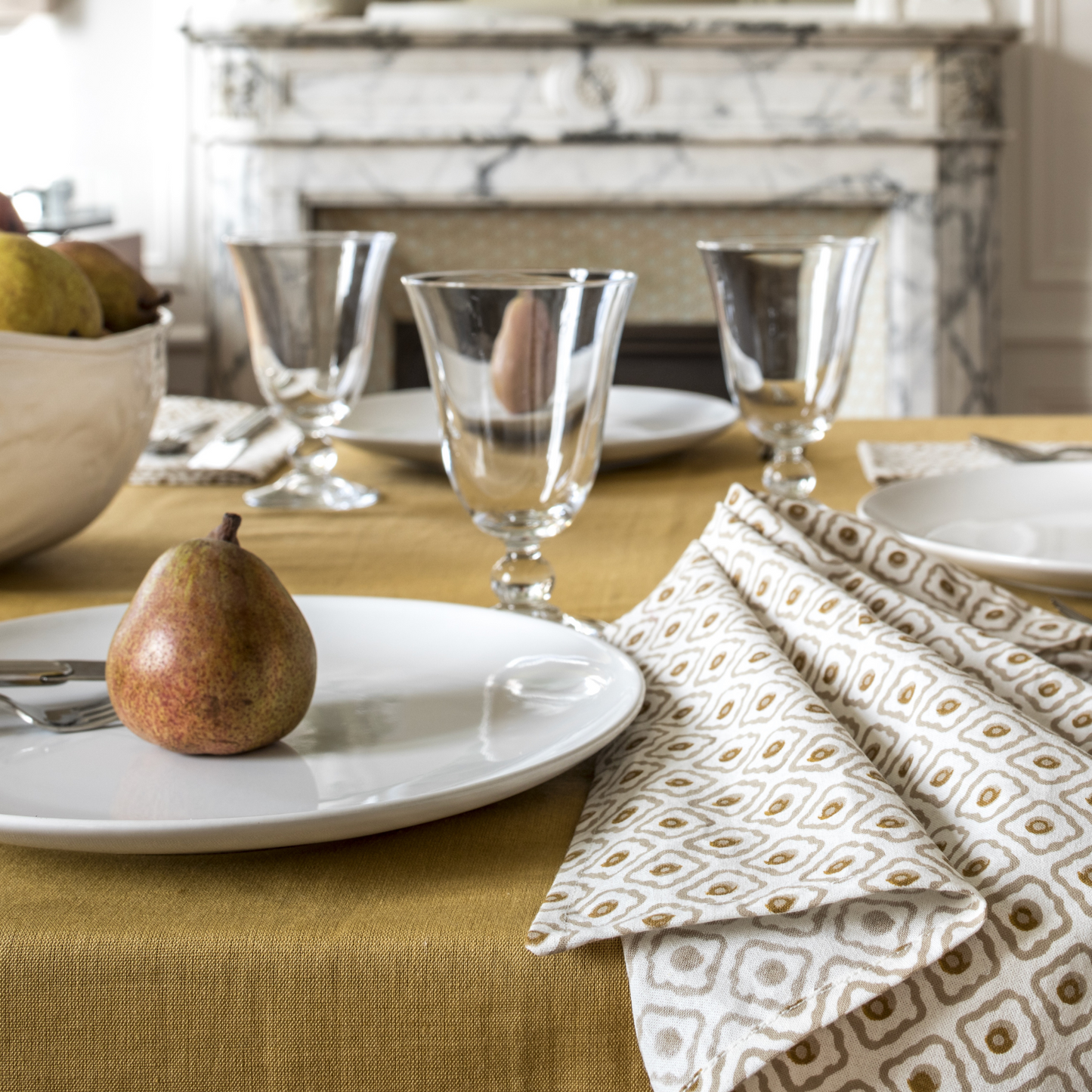 Solid Hand Dyed Tablecloth in Mustard