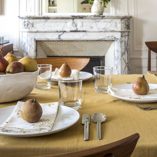 Solid Hand Dyed Tablecloth in Mustard