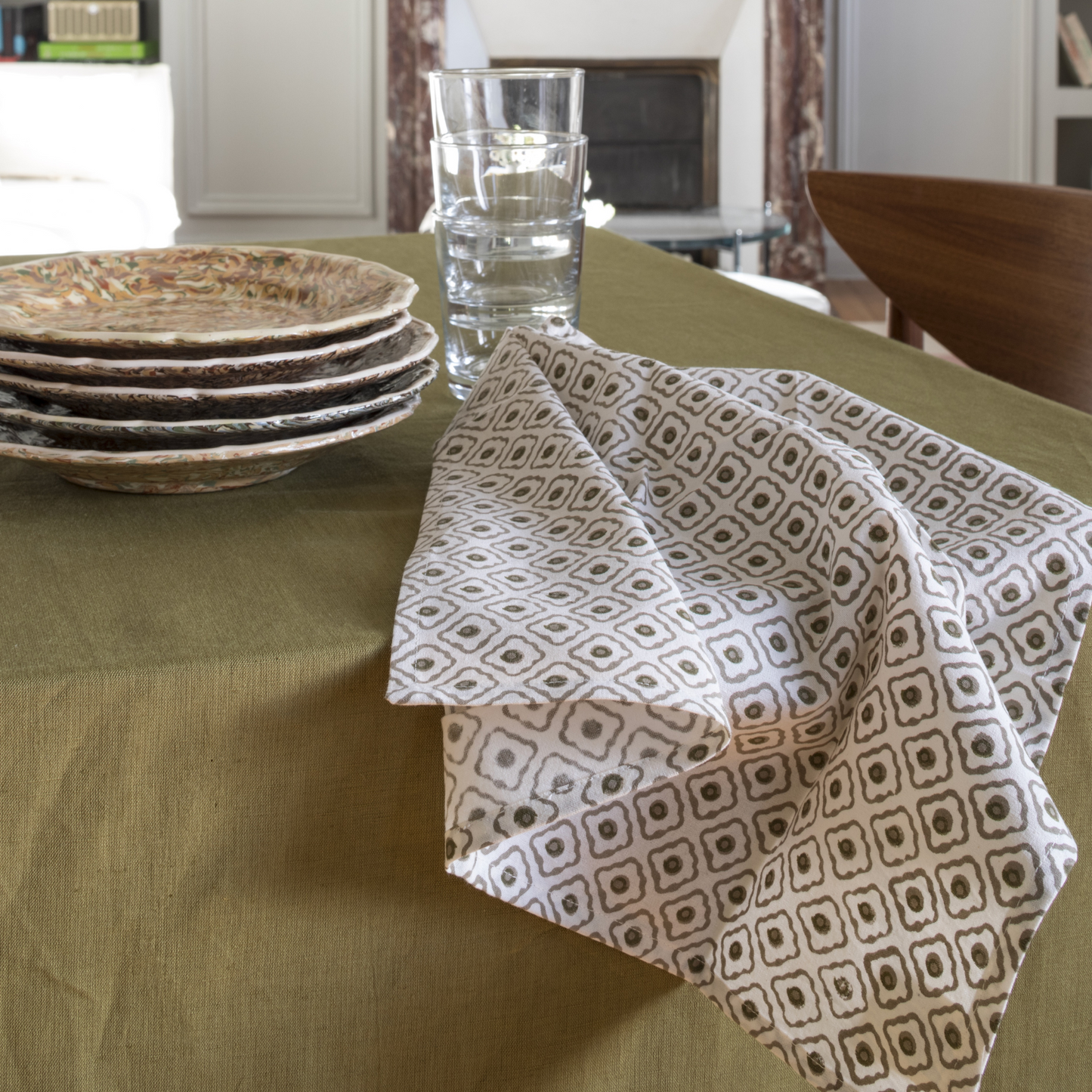 Solid Hand Dyed Tablecloth in Olive