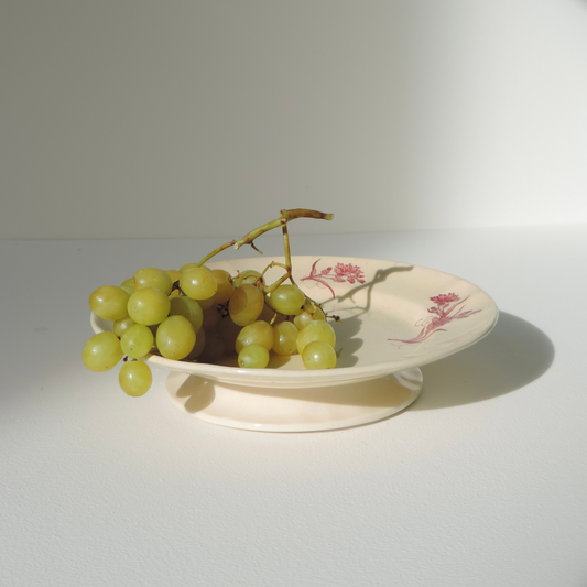 Vintage Platter with Small Red Flowers