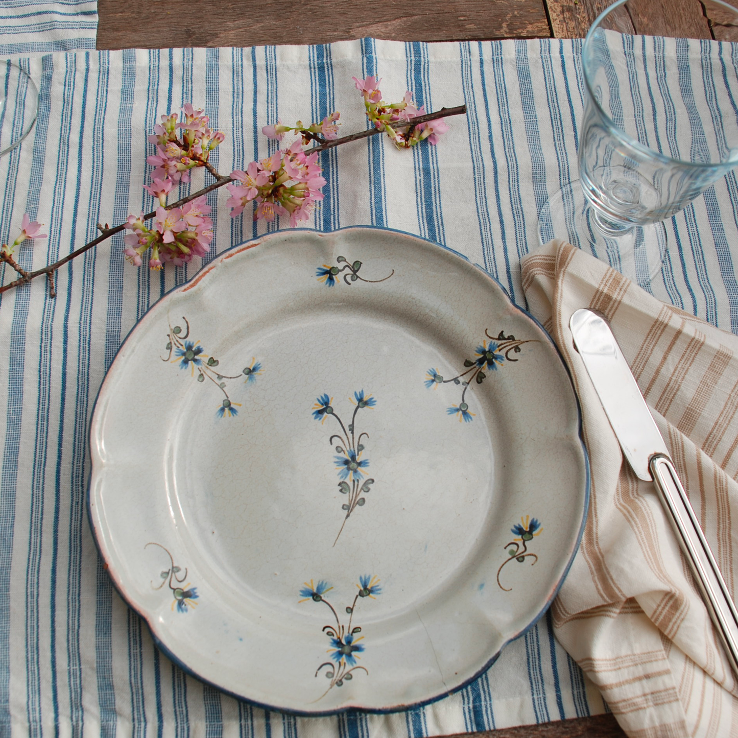 French Dinner Plate with Blue Flowers