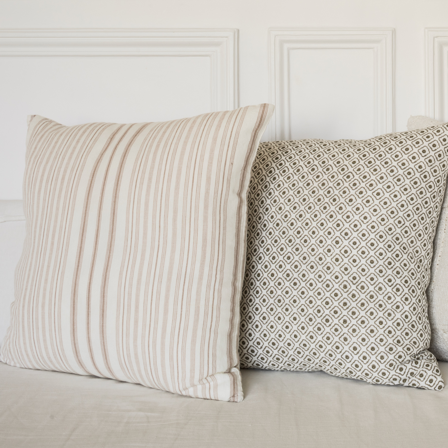 Housse de Coussin à rayures nougat